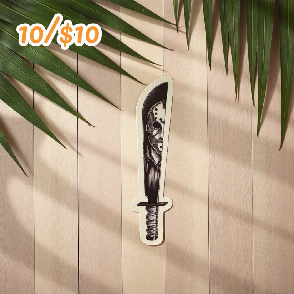 Jason Mask Machete Horror Sticker – Approx. 3”, Matte Finish